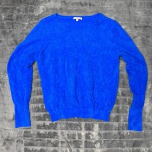 Skies Are Blue Womens Cobalt Blue Fuzzy Eyelash Knit Crew Neck Sweater Large